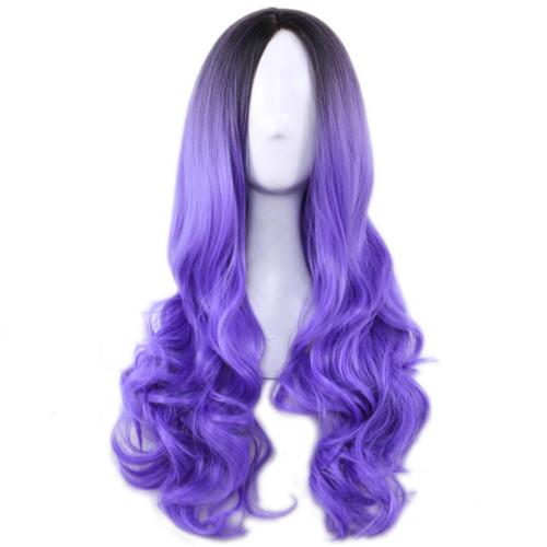 Long Cheap Cospaly Wig Harajuku Lolita Wig Black Ombre Purple Body Wave Synthetic Hair Mix Color Wigs for Women Synthetic Wig