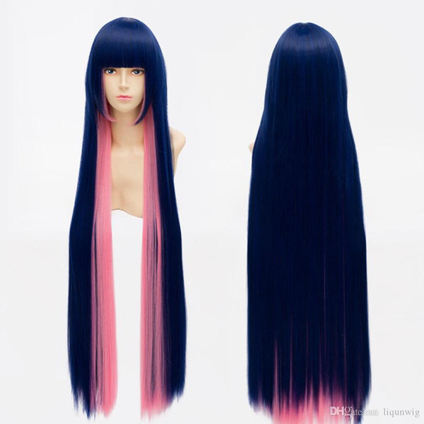 High Quality 100CM Panty & Stocking with Garterbelt Stocking Anarchy Cosplay Wig Dark Blue Pink Long Straight SePacket 