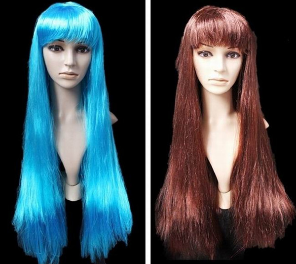 Wholesale-hot 75cm Long wig carve women straight party wigs cheap synthetic wigs blonde Red Black Brown blue cosplay wig 10 Colors