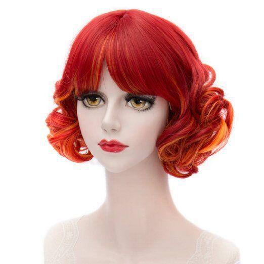 Hot Sale Cosplay wigs bob hair wig short curls hairpiece Anime cos costume party red mixed orange