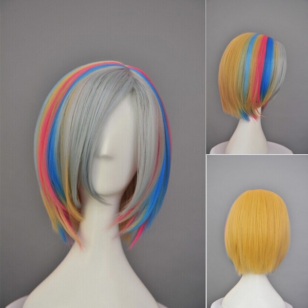 Gray-blue pink color spell color wig cos anime wig short straight roles found selling goods wholesale trade