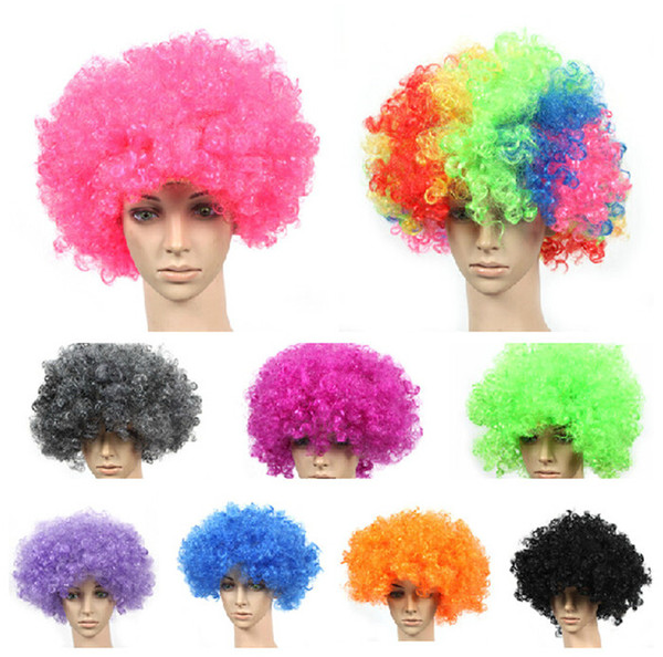 30pcs new arrive clown wig Football Fan Party Wigs colors Afro Clown Hair Child Adult Costume Football Fan Wig Hair 13 colors D317