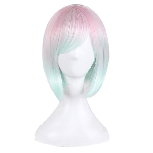 Lady Cosplay Short Animation Bob Hair Ombre Pink Blue Side Bang Colorful Women Heat Resistant Synthetic Wig