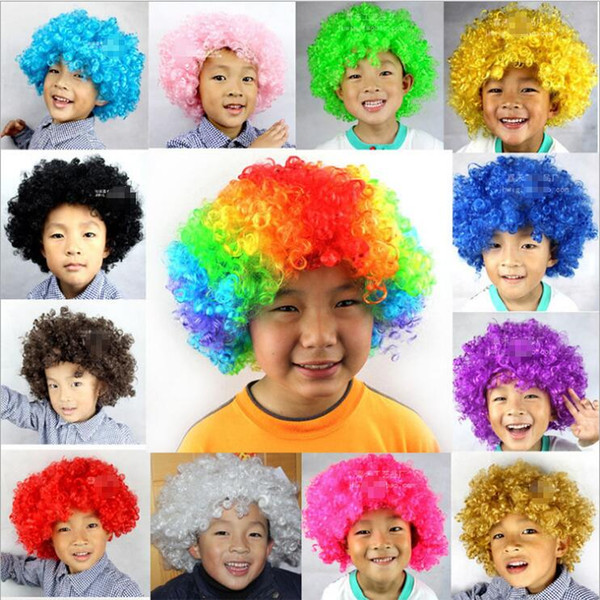 New Party Clown Wigs Rainbow Afro Hairpiece Children Adult Costume Football Fan Wigs Halloween Christmas Colourful Explosion Head Wigs