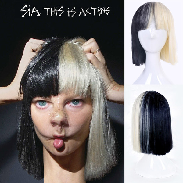 SIA two-color short hair straight cosplay wig sets Europe and the United States cos fake Qi Liu black light golden wig