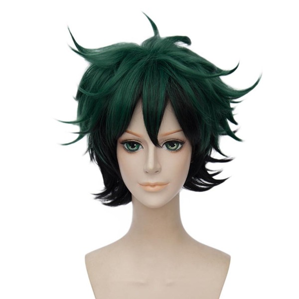 Harajuku Medium Bob Curly Short Gradient Cosplay Bang Type Wigs for Boku No Hero Academia Izuku Midoriya Short Curly Synthetic Hair Wigs