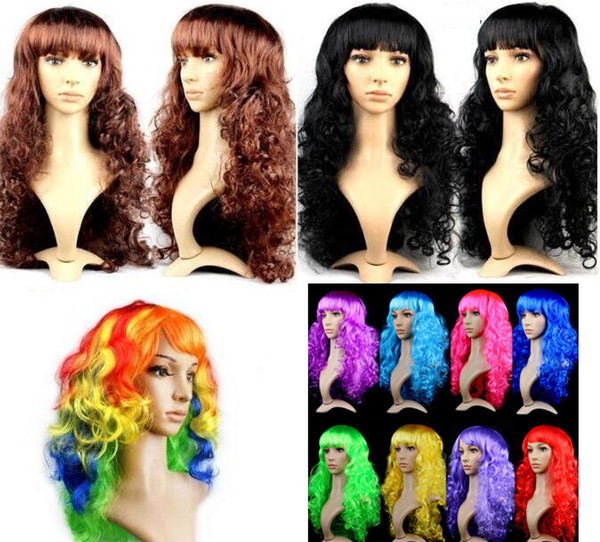 Women Anime Cosplay long Wigs 16 Colors Synthetic Hair Wig Cosplay Costume ladies dress Deep Wave Wig Party club night FreeHot Sale