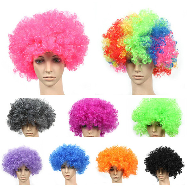 60pcs new arrive clown wig Football Fan Party Wigs colors Afro Clown Hair Child Adult Costume Football Fan Wig Hair 13 colors D317