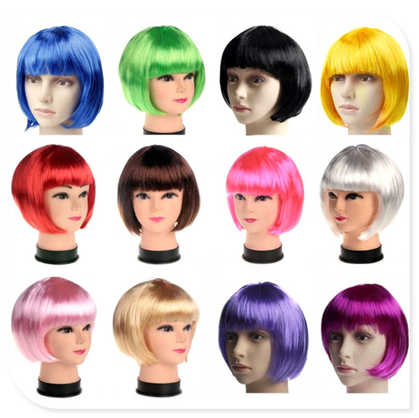 Color Hair Wigs Party Cosplay Wigs Lovely Girl BOBO Short Hair Wigs 12 Colors Free Shipping