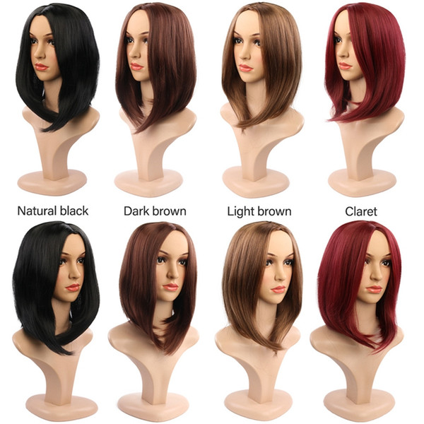 fashion Medium straight wig BOBO black brown claret 35 Cm Synthetic Hair Wigs