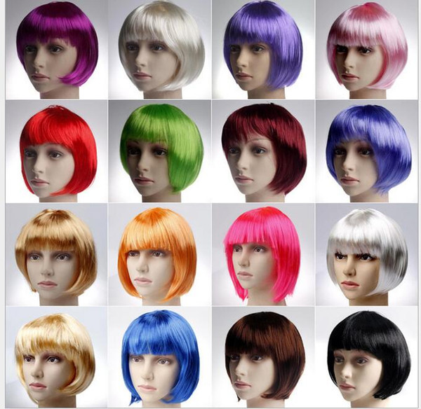 17 color lady cosplay wigs short Hair Wig NightClub bar bob haircut Party lace wigs women silk periwig