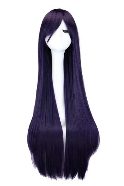 Qqxcaiw Long Straight Cosplay Wig Black Purple Black Red Pink Blue Dark Brown 100 Cm Synthetic Hair Wigs