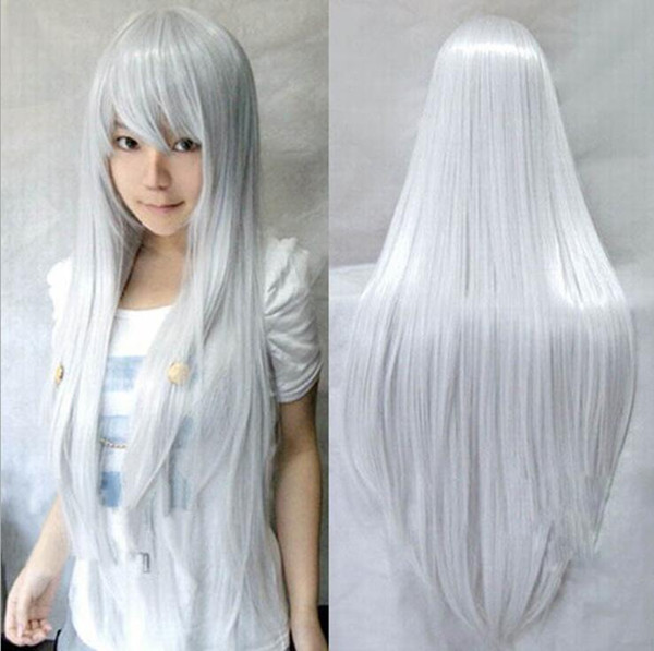 Anime wig cosplay cosplay silver white 100cm long straight sales