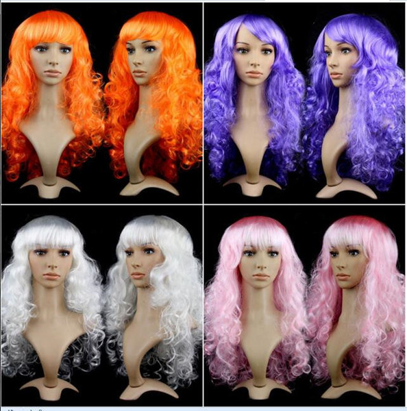 Women Anime Cosplay long Wigs 16 Colors Synthetic Hair Wig Cosplay Colored Costume ladies dress Deep Wave Wig For Party club night Wholesale