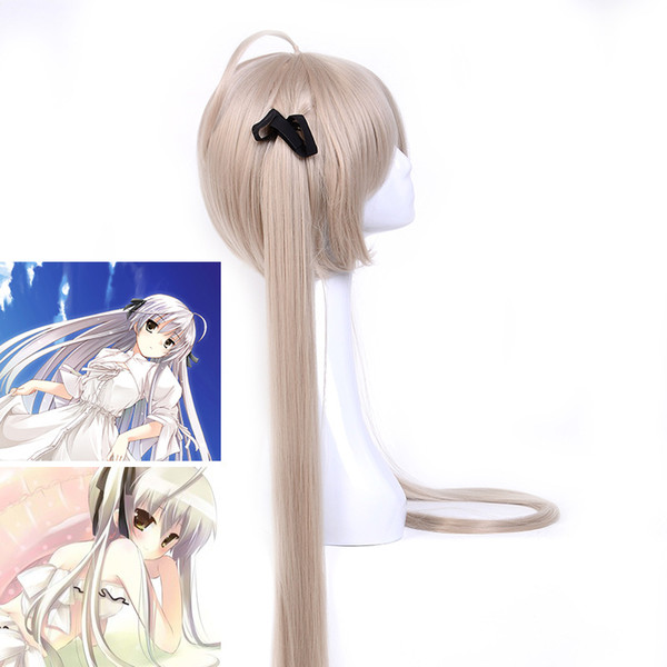 hair wigs cosplay wigs long oblique bang pure Double tail Yosuga no Sora gold 100 cm bow-knot