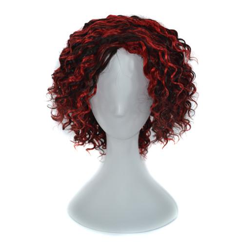 100% Human Hair Wig Capless Wigs Women Deep Curly Black Ombre Red Wine Hair Wig 240g 14 inch