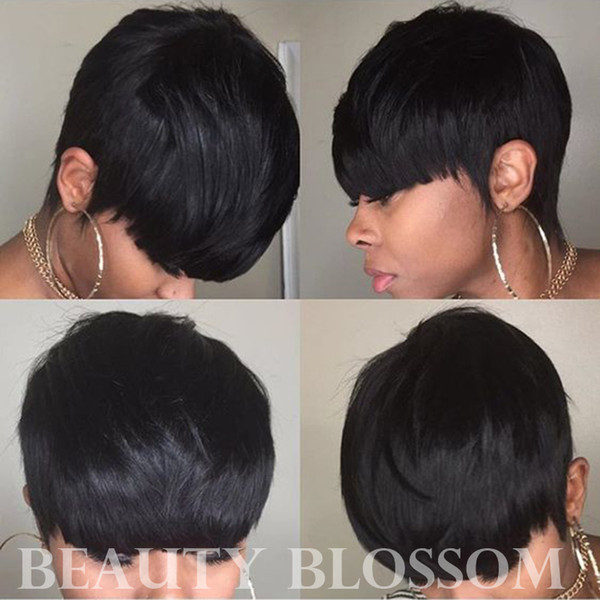 Short Machine made human hair Bob Wigs human short pixie hair wig Lace Front Wig Rihanna Chic Cut Wig for black women