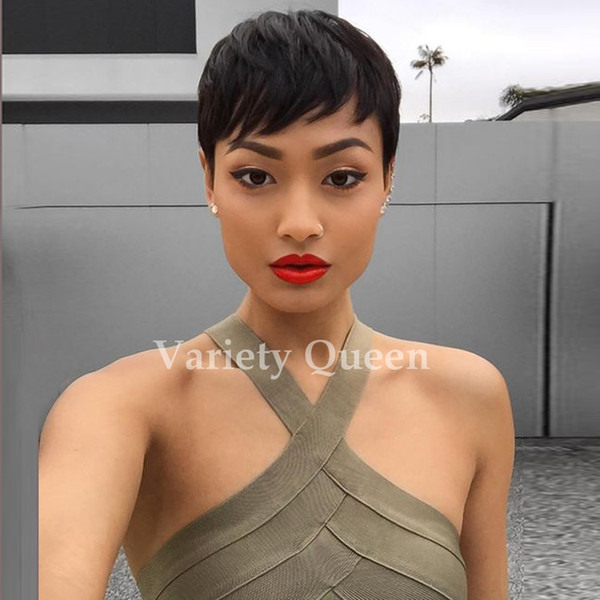 Pixie Cut Short Human Hair Wig Natural Black Rihanna Cut Wigs For Black Women African American Celebrity Wigs 2019 New Hot Sale