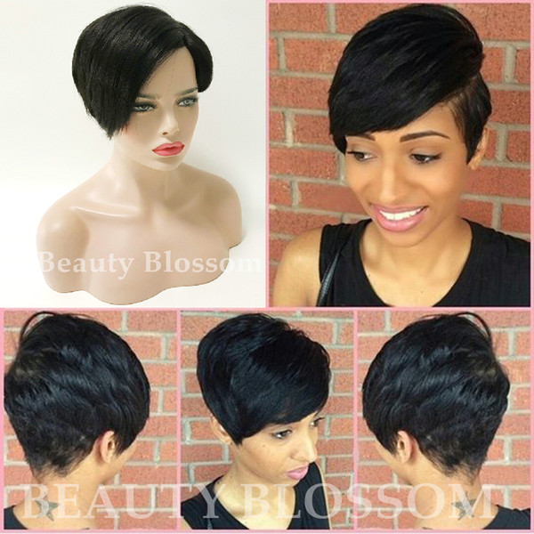 Brazilian Virgin Human Hair Lace Front Wigs Glueless Short Bob Human Hair Wigs natural black With For Black Women