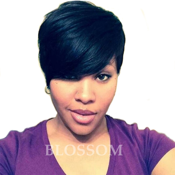 100% Human Hair Short Pixie Wigs Brazilian Hair None Lace Bangs Short Hair Wigs For African American Wigs