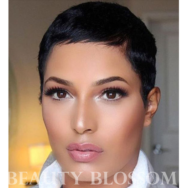 Pixie cut short machine made none lace wig 100% Human hair Peruvian virgin human hair for black woman