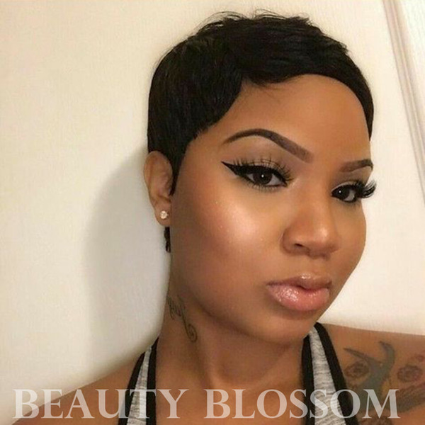 New Arrival 100% Human Hair African American Wigs For Black Women Black Color Layered Lambskin Short Pixie Cut Wigs