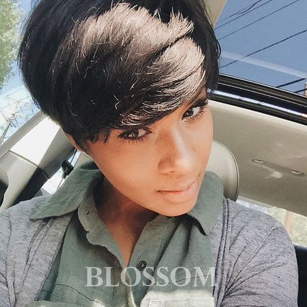 2019 New Style Natural black Short Pixie Cut Curly Wig 100% Human Hair Lace Wigs For Black Women