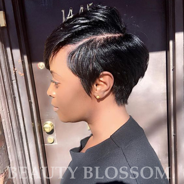 Cheap Straight Short Human Hair Wigs for Black Women pixie cut Bob Wig Glueless Little Lace Front Wigs with Baby Hair Side Part