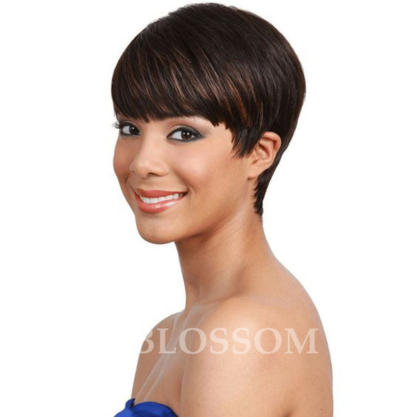 Human African American Short Black Pixie Cut Wig Brazilian Hair Wig For Black Women None Lace Short Cut Wig