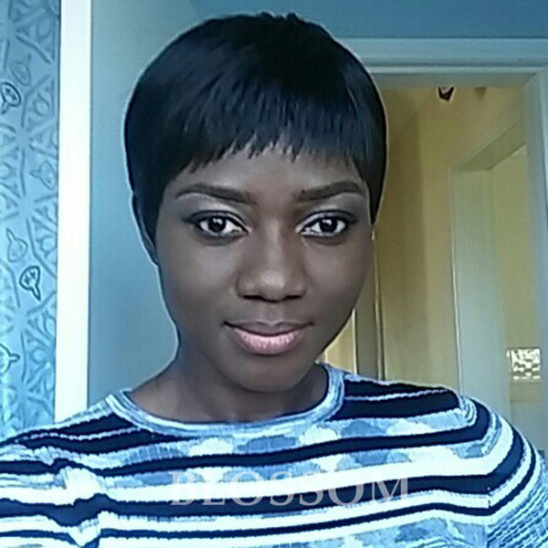 2017 New Arrival Pixie Cut Short Glueless Bob Cut Wigs African American Full Human Brazilian Hair Lace Wigs for Black Women