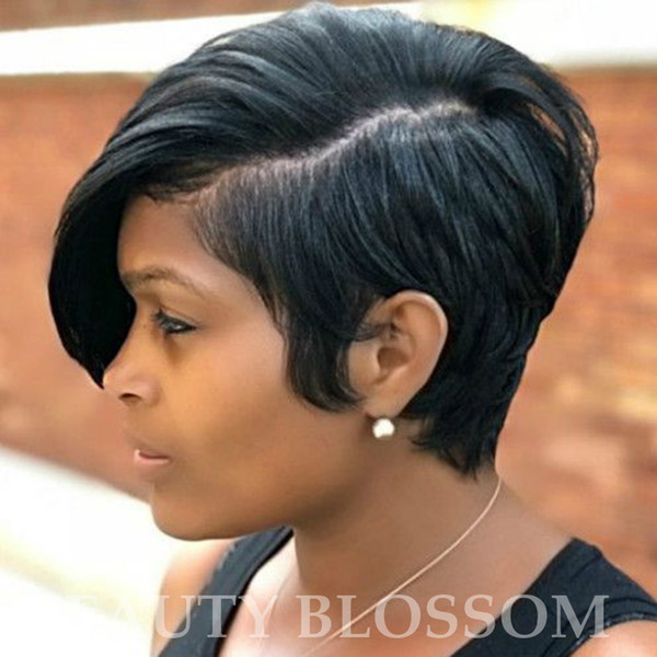 Natural straight Short little Lace Front Human Hair Wigs for Black Women Brazilian Virgin Hair Lace Front Wig Side Part