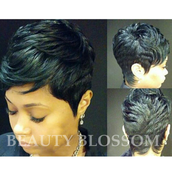 Full lace human hair wigs for black women best quality pixie cut hairstyle short lace front none lace wig for african