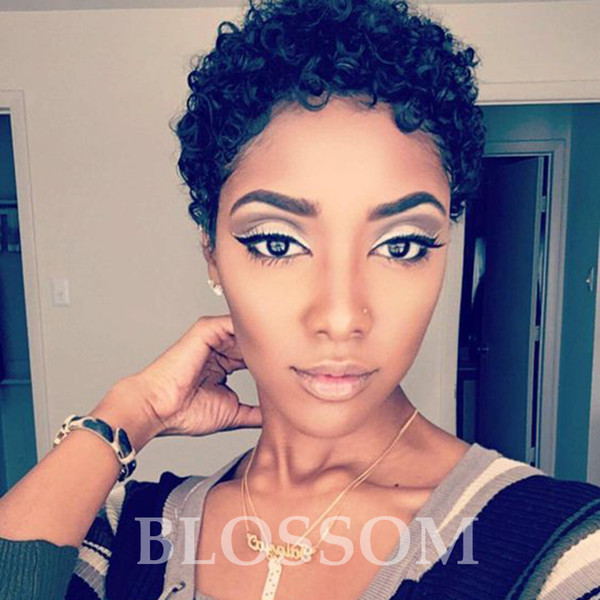 100% Human Hair None Full Lace Front Short Curly Wigs Tight Hair Afro Curly Short Cut Bob Wigs for Women