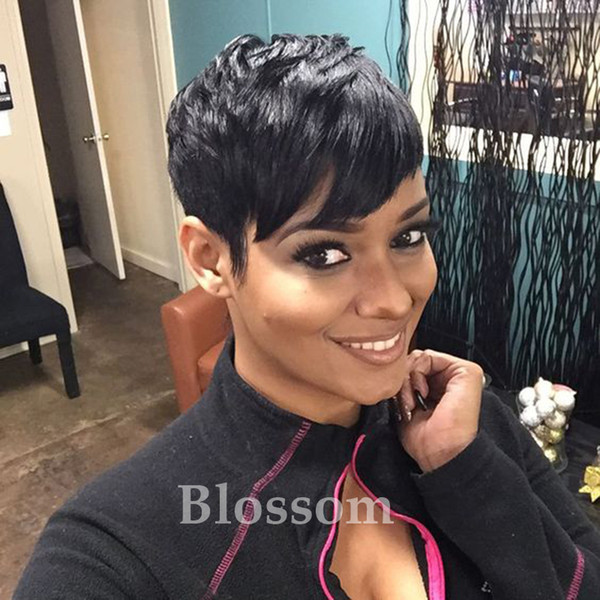 Short Pixie Natural Black Human Hair Wigs For Black Women Wig African Hair Cut Style None Lace Wig For Black Women