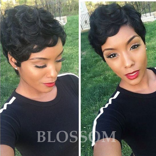 Short Curly Human Hair Wigs Brazilian Hair Celebrity Cheap Very Short Natural Black Human None Lace Guleless Wig For Black Women