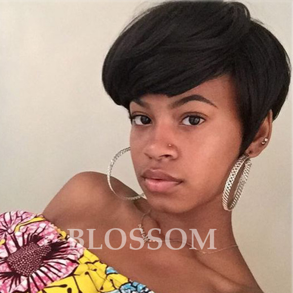 Rihanna Hairstyles Indian Human Short Hair Wigs African Americans Black Short Full Hair Lace Wig Glueless Wig For Black Women