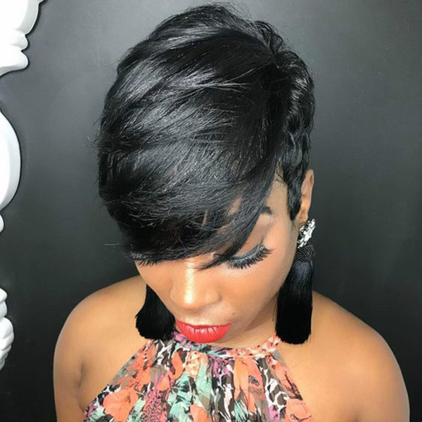 Human Hair Pixie Cut Wigs With No Lace Front Brazilian Straight Short Human Hair Wigs For Black Women Short Pixie Bob