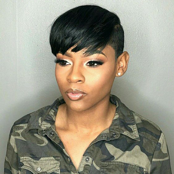 Pixie Human Hair Short Straight Wigs For Black Women Cheap Glueless None Lace Brazilian Pixie Cut 100 Human Hair Wig