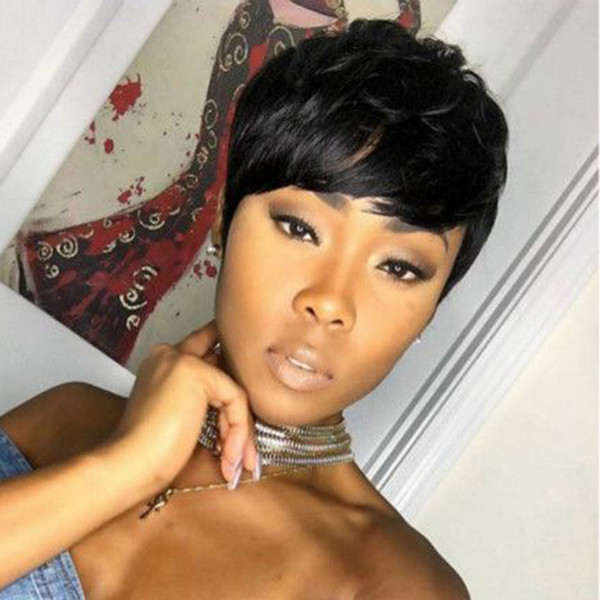 Human Hair Pixie Wigs For Black Women Brazilian Hair Glueless Bob Hairstyle Short Pixie Cut None Lace Front Wig