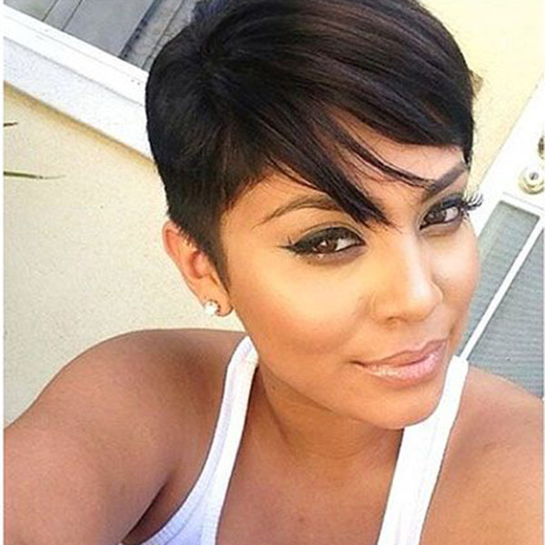 Short Human Pixie None Lace Front Hair Wigs For Black Women Capless Glueless Brazilian Short Bob Pixie Cut Wig With Side Bangs