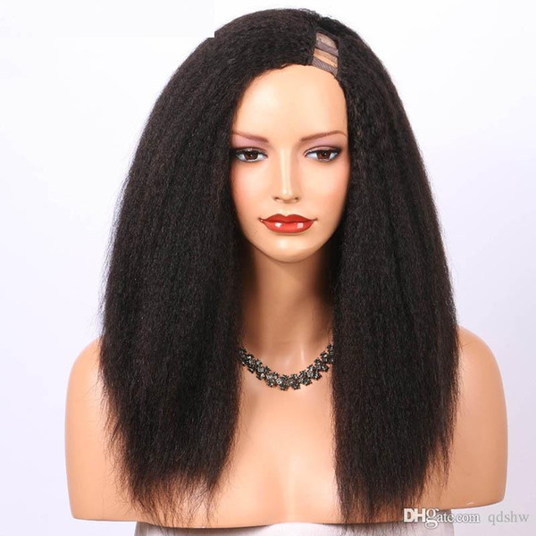 U Part Human Hair Wigs For Black Women Kinky Straight Italian Yaki Peruvian Virgin Hair Upart Wig Left Side Part Pre Plucked Hairline