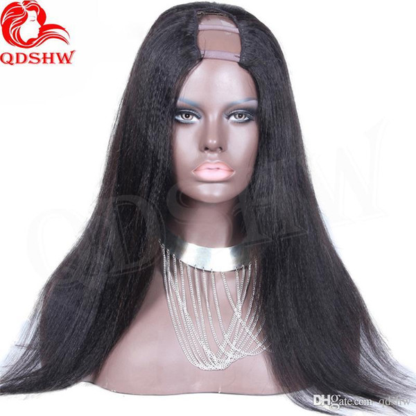 Middle Part Yaki Human Hair Wig u Part Glueless Italian Yaki u Part Wigs For Black Women Virgin Brazilian Kinky Straight Upart Wigs