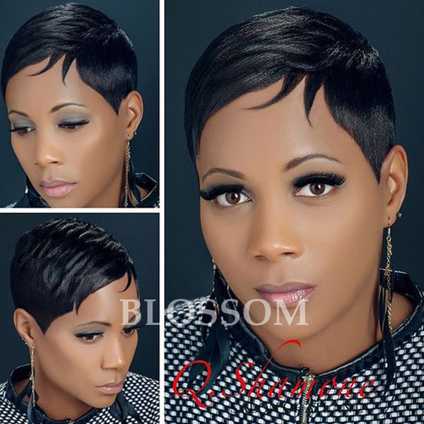 Straight Short Human Hair Wigs For Black Women Brazilian Pixie Human Hair Lace wigs Full Lace Hair Wigs with Bangs