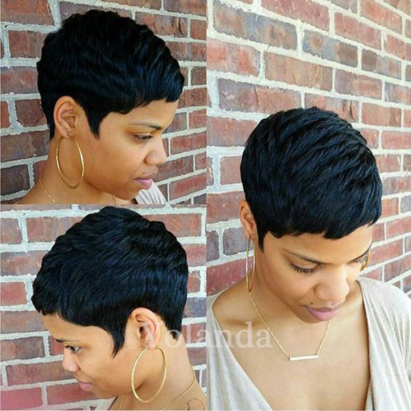 100% unprocessed 6A top grade none lace bob human short pixie hair wig machine made Rihanna Chic Cut Wig for black women