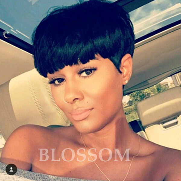 Short Full Lace Human Cut Hair Wigs With Bangs Virgin vietnamese Glueless Human Short Hair Lace Front Wig For Black Women