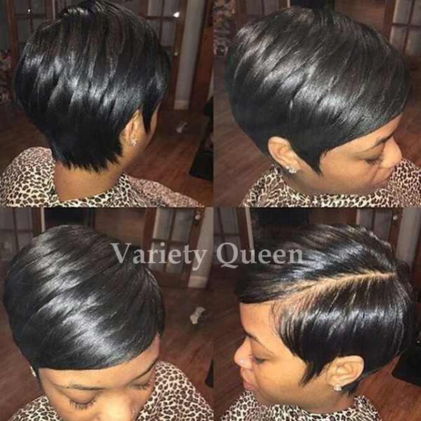 Lace front human hair wigs New Arrival Cheap Pixie Cut short glueless wig with bangs for african americans Best brazilian hair wigs