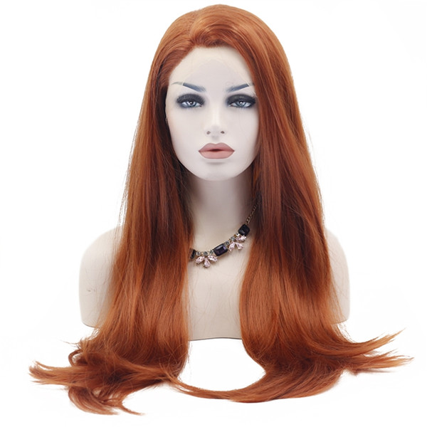 Hot Selling Beautiful Long Natural Straight Synthetic Lace Front Wig Glueless Auburn High Temperature Heat Resistant Fiber Hair Women Wigs