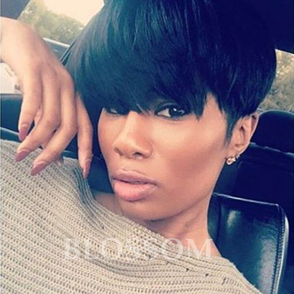 Short Full Lace Human Cut Hair Wigs With Bangs Virgin brazilian Glueless Human Short Hair Lace Front Wig For Black Women