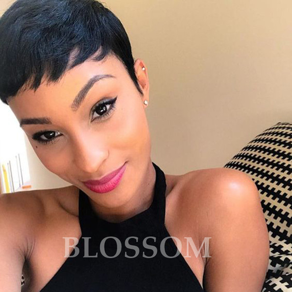 Brazilian Natural Black Hair Short Human Cut Hair Wigs Glueless Full Lace Wig Pixie Human Cut Hair Wigs For Black Women