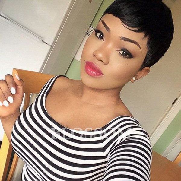 2017 new arrival Top Quality Peruvian Human Short Pixie Cut Hair Virgin Indian Hair wigs full lace wig for Black Women